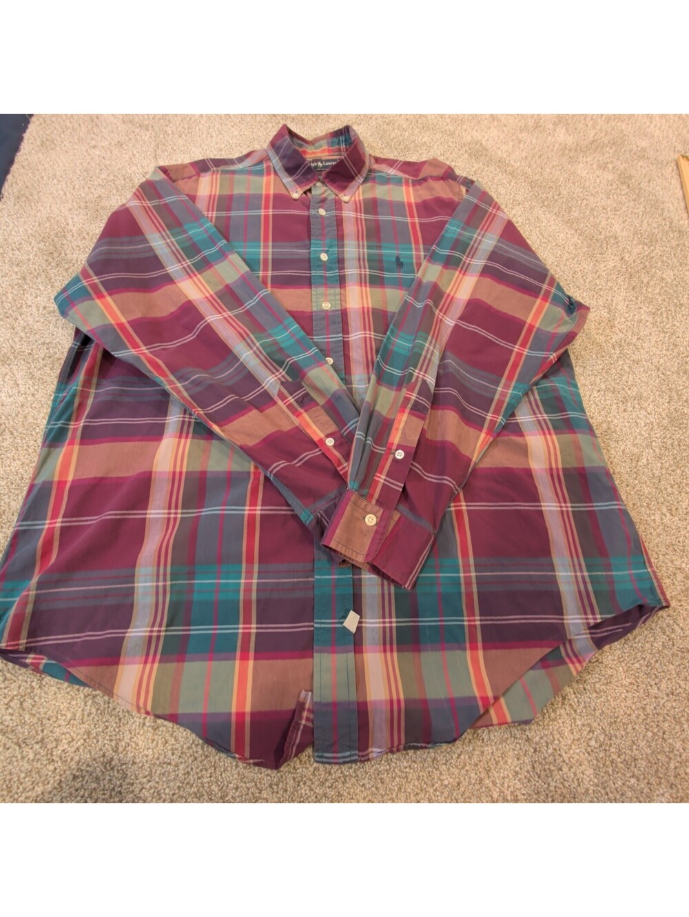 Ralph Lauren XL Button-Down Plaid Dress Shirt 100% Cotton